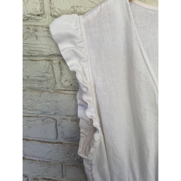 PopSugar Women's Linen Cotton White Ruffle Sleeve Belted Midi Dress XL V-Neck - Picture 6 of 10
